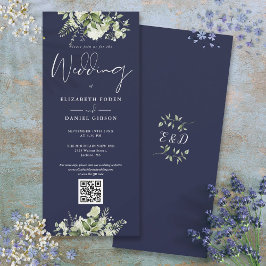 Greenery Floral Navy Blue QR Code Hochzeit Einladung
