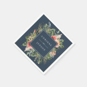 Greenery Floral Navy Personalisiert Paper Napkins Serviette (Ecke)