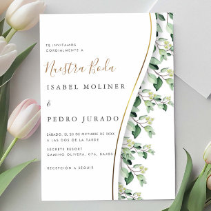 Greenery Floral Nuestra Boda Spanish Wedding Einladung
