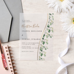 Greenery Floral Nuestra Boda Spanish Wedding Pergament Einladungen