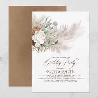 Greenery Floral Pampas Grass Boho Birthday Einladung