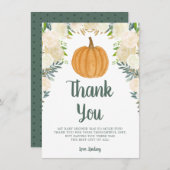 Greenery Floral Pumpkin Fall Babydusche Flat Dankeskarte (Vorne/Hinten)
