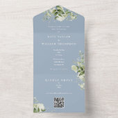 Greenery Floral QR Code Dusty Blue Wedding All In One Einladung (Innen Boden)