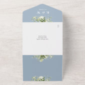 Greenery Floral QR Code Dusty Blue Wedding All In One Einladung (Außenbereich)