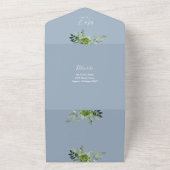 Greenery Floral QR Code Moderne dufte Blue Wedding All In One Einladung (Außenbereich)