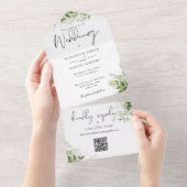 Greenery Floral QR Code Monogram Wedding All In One Einladung (Abreißen)