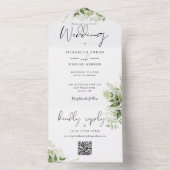 Greenery Floral QR Code Monogram Wedding All In One Einladung (Innen Boden)