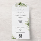 Greenery Floral QR Code Monogram Wedding All In One Einladung (Innen Boden)