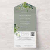 Greenery Floral QR Code Sage Green Wedding All In One Einladung (Innen Boden)