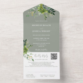Greenery Floral QR Code Sage Green Wedding All In One Einladung