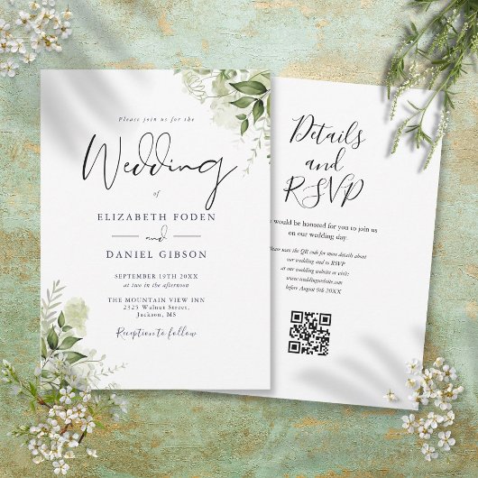 Greenery Floral QR Code Script Wedding Einladung