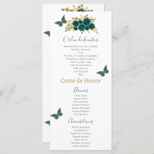 Greenery Floral Quinceañera Programm (Vorne/Hinten)