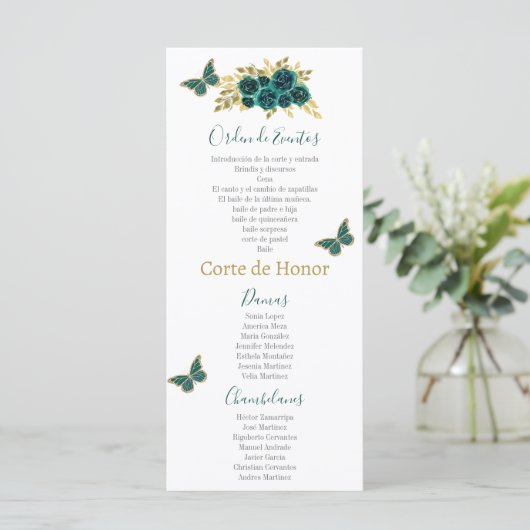 Greenery Floral Quinceañera Programm (Stehend Vorderseite)