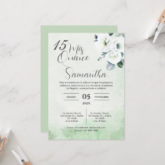 Greenery Floral Quinceañera Spanische Einladung