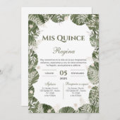 Greenery Floral Quinceañera Spanish Einladung (Vorne/Hinten)
