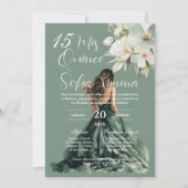 Greenery Floral Quinceañera Spanish Invitation Einladung (Vorderseite)
