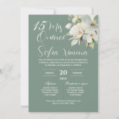 Greenery Floral Quinceañera Spanish Invitation Einladung (Vorderseite)