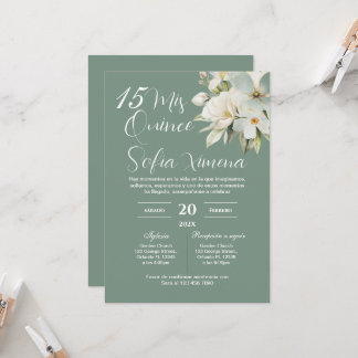 Greenery Floral Quinceañera Spanish Invitation Einladung