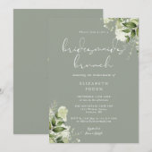 Greenery Floral Sage Green Bridesmaids Brunch Einladung (Vorne/Hinten)