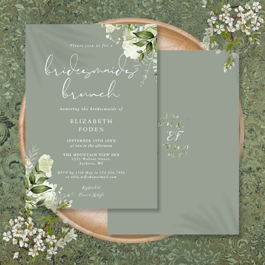 Greenery Floral Sage Green Bridesmaids Brunch Einladung
