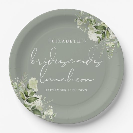 Greenery Floral Sage Green Bridesmaids Luncheon Pappteller (Vorderseite)