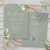 Greenery Floral Sage Green QR Code Hochzeit Einladung