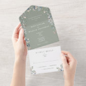 Greenery Floral Sage Green Wedding All In One Einladung (Abreißen)