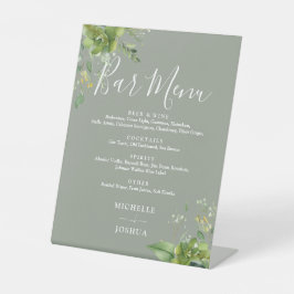 Greenery Floral Sage Green Wedding Bar Menu Sockelschild