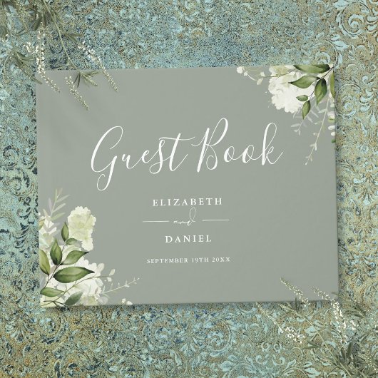 Greenery Floral Sage Green Wedding Gästebuch