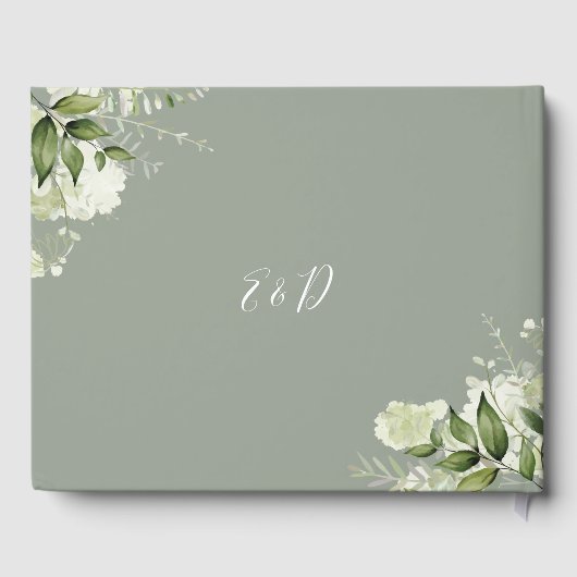 Greenery Floral Sage Green Wedding Gästebuch (Rückseite)