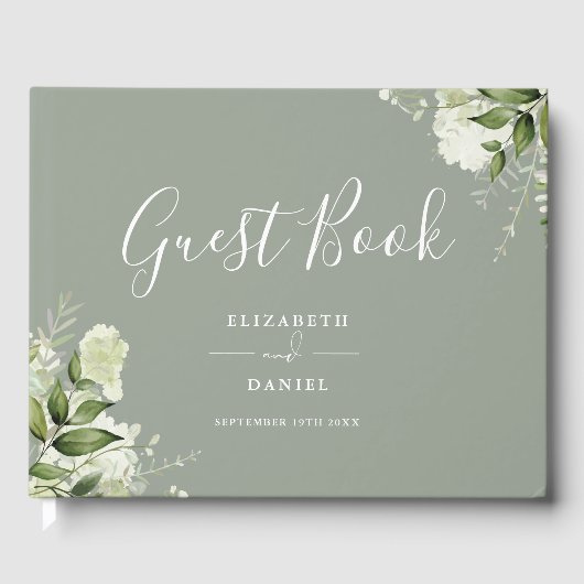 Greenery Floral Sage Green Wedding Gästebuch (Vorderseite)
