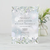 Greenery Floral Sage Lilac Winter Wedding Einladung (Stehend Vorderseite)