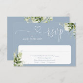Greenery Floral Script Heart Dusty Blue RSVP Karte (Vorne/Hinten)