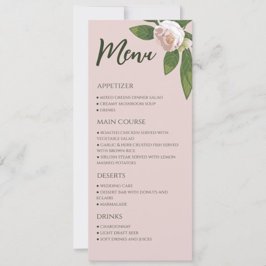 Greenery Floral Simple Hochzeitsmenü (Vorderseite)