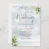 Greenery Floral Snowflakes Foto Winter Wedding Einladung (Vorderseite)