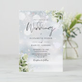 Greenery Floral Snowflakes Foto Winter Wedding Einladung (Stehend Vorderseite)