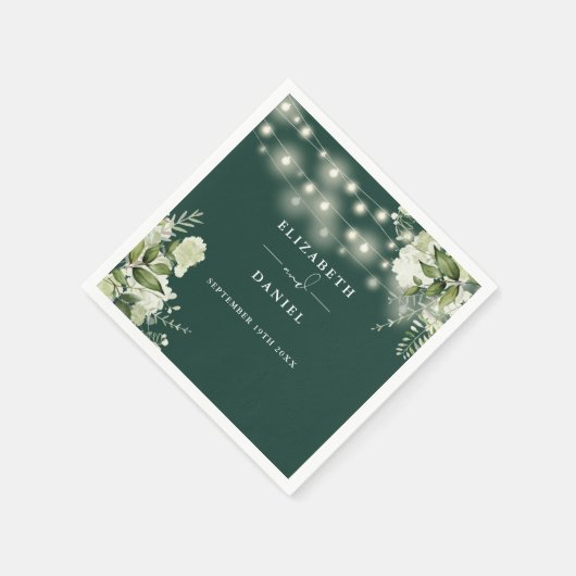Greenery floral string Lights Emerald Wedding Serviette (Ecke)