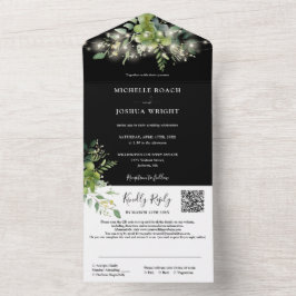 Greenery Floral String Lights QR Code Wedding All In One Einladung