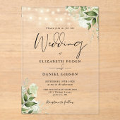 Greenery Floral String Lights Script Wedding Acryleinladungen (Vorderseite)
