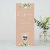 Greenery Floral Tan QR Code Wedding Einladung (Stehend Vorderseite)