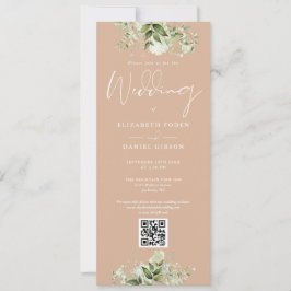 Greenery Floral Tan QR Code Wedding Einladung