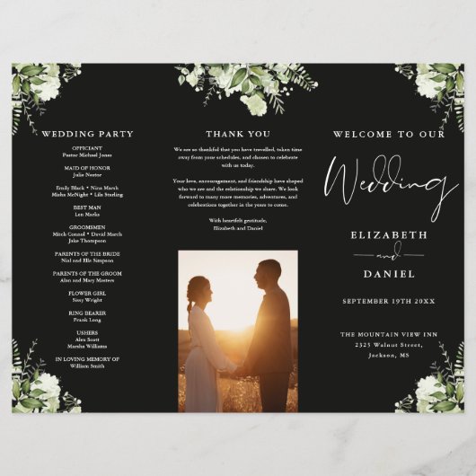 Greenery Floral Trifold Wedding Program Flyer (Vorne)