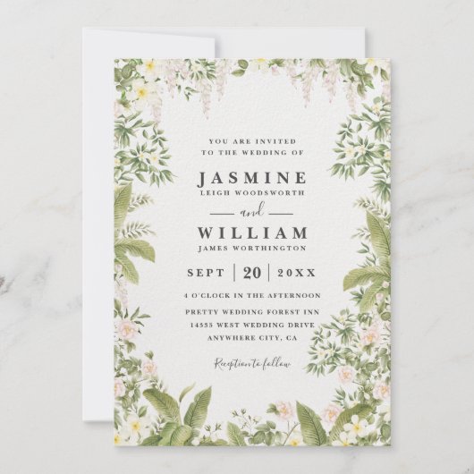 Greenery Floral Tropical Elegant QR Code Wedding Einladung (Vorderseite)