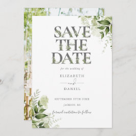 Greenery Floral Typografy Foto Wedding Save The Date