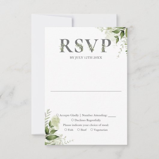 Greenery Floral Typografy Wedding RSVP Karte (Vorderseite)