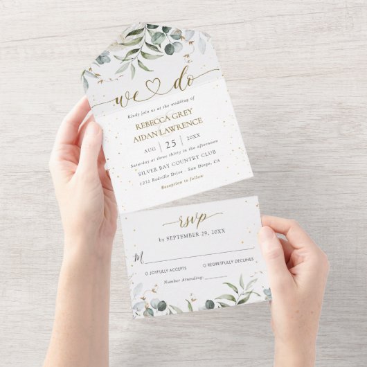 Greenery Floral Watercolor Wedding All In One Einladung (Abreißen)