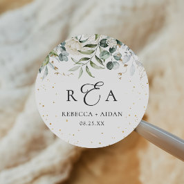 Greenery Floral Watercolor Wedding Runder Aufkleber