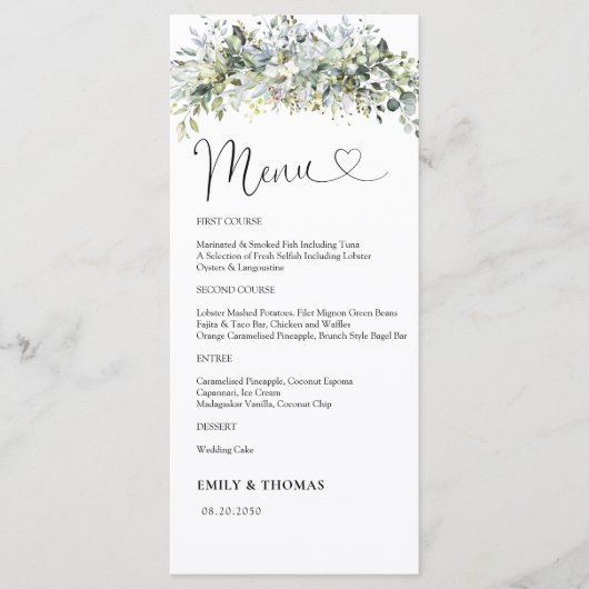 Greenery Floral Wedding Ceremony Menü Menükarte (Vorderseite)