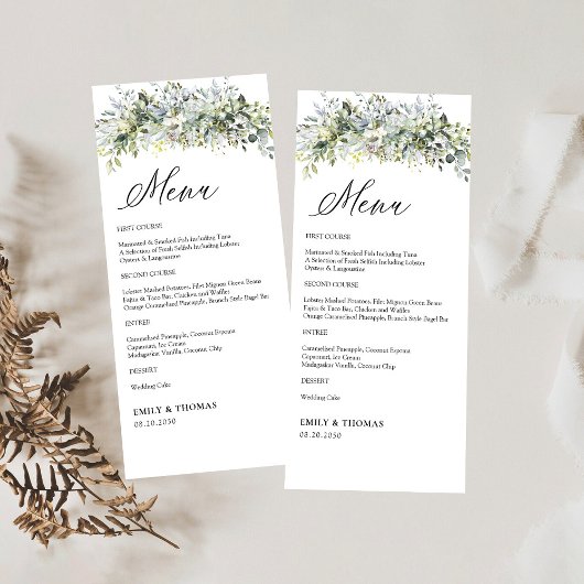 Greenery Floral Wedding Ceremony Menü Menükarte