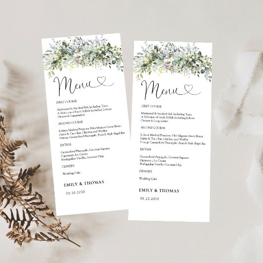 Greenery Floral Wedding Ceremony Menü Menükarte